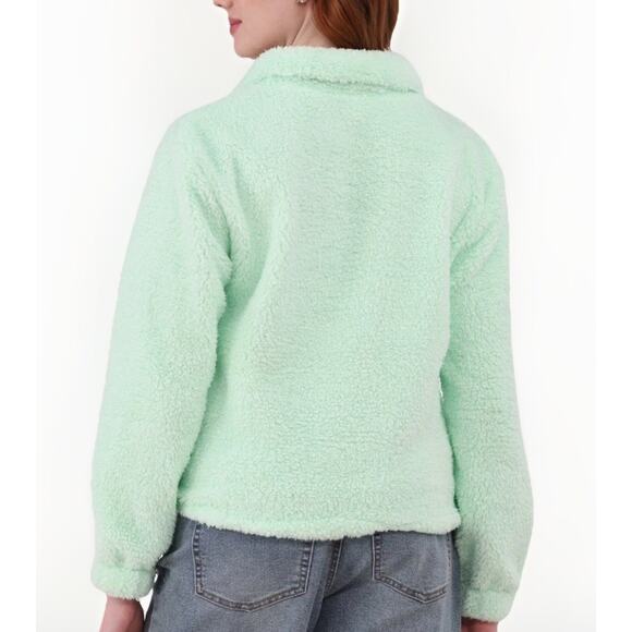 No Boundaries Womens Half Zip Plush Pullover with Pockets Fairy Green Size L - Picture 2 of 7